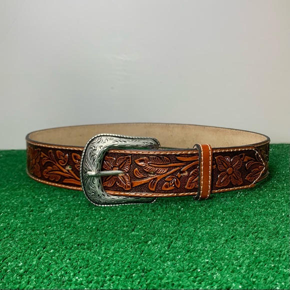 Embossed Genuine Leather Western Style Leather Honey Belt Cowboy/Cowgirl Western main image 3